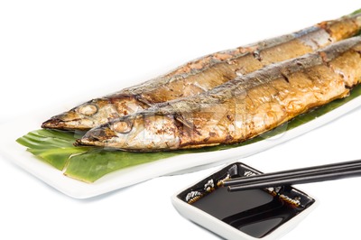 Grilled Japanese Sanma Fish, a season delicacy Stock Photo