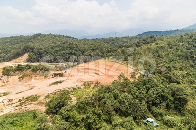 Aerial view of tropical jungle clearing for development Stock Photo