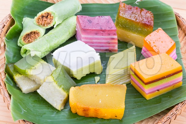 Clsoeup on Malaysia popular assorted sweet dessert kuih kueh Stock Photo