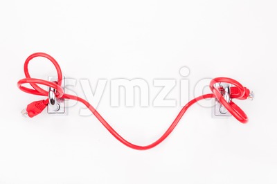 Conceptual computer network security with end to end cable padlock Stock Photo