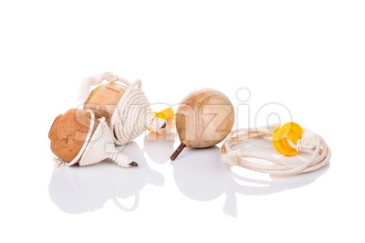 Traditional spin top toy isolated in white background Stock Photo