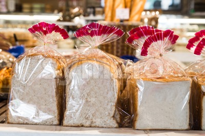 Organic gluten free bread in plastic wrapper Stock Photo