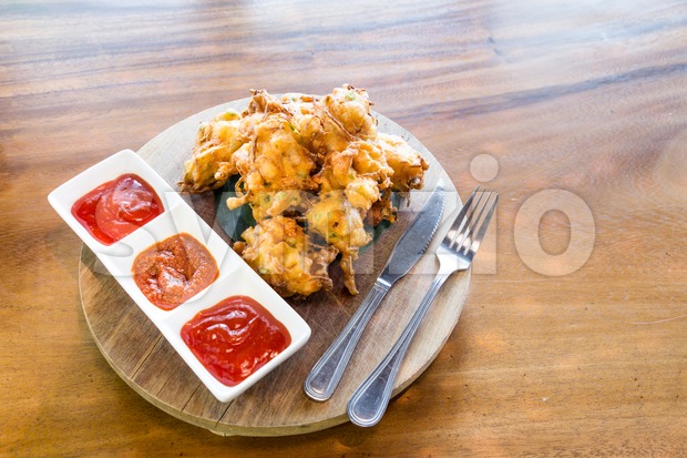 Cucur bawang or onion fritters, popular Malaysia food Stock Photo