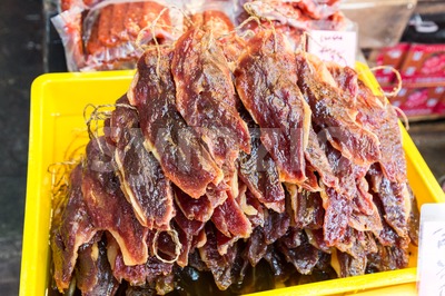Heap of Chinese preserved waxed pork Stock Photo