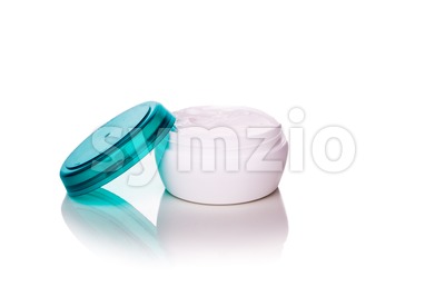 Skincare cosmetic jar with cream on white background Stock Photo