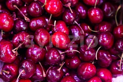 Heap of freshly harvested sweet and juicy organic cherries Stock Photo