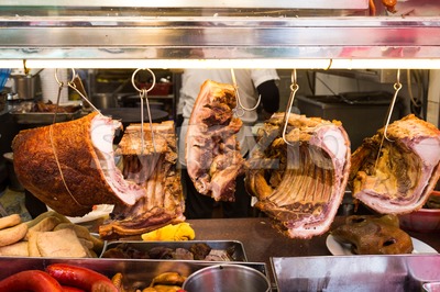 Chinese roast pork or Siu Yuk in shop for sale Stock Photo