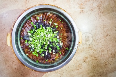 Traditional Chinese glutinous rice with waxed sausage delicacy Stock Photo