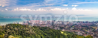Aerial panorama cityscape of Georgetown, capital of Penang state Malaysia Stock Photo