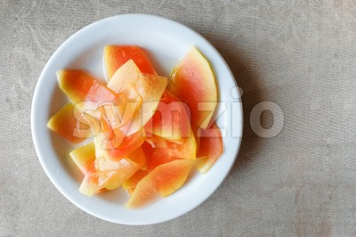 Plate of pickled papaya, delicacy in Southeast Asia Stock Photo