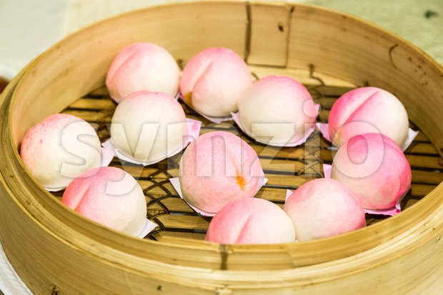 Traditional Chinese birthday bun named Shou Bao served on birthdays Stock Photo