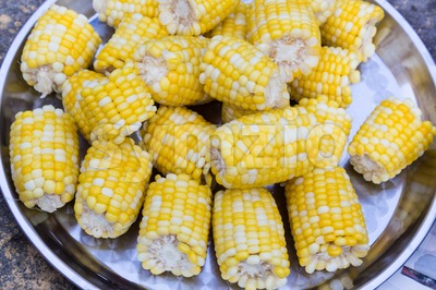 Plateful of fresh sweet organic corn steamed ready to eat Stock Photo