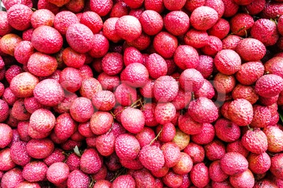 Close-up on heap group of lychee fruits tied together Stock Photo