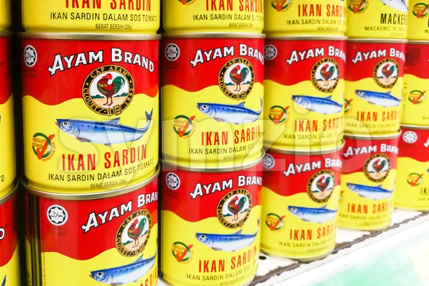 KUALA LUMPUR, Malaysia, June 25, 2017: Ayam Brand or Ayam is a prepared food company based in Singapore. Ayam Brand produces over 60 million cans of Stock Photo