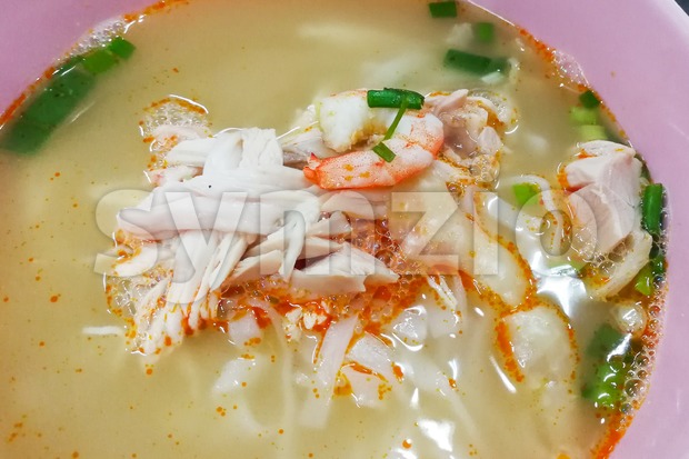 Close-up on popular delicious Malaysia Ipoh sliced chicken noodle soup Stock Photo