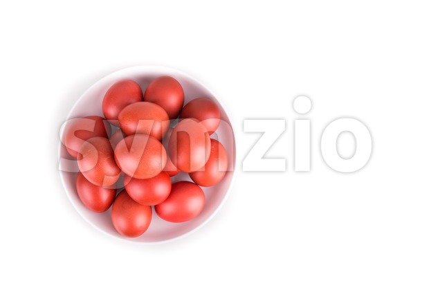 Red color eggs on bowl for festive and religious purpose Stock Photo