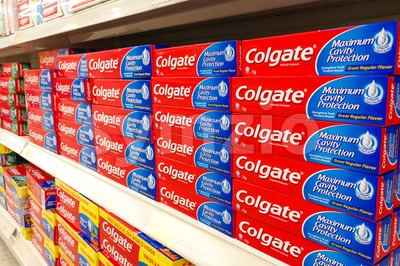 KUALA LUMPUR, Malaysia, September 10, 2017:  Colgate toothpaste is the market leader in the Malaysia toothpaste market with more than 50% market share Stock Photo