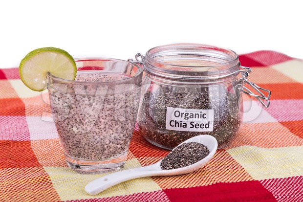 Coconut chia seed juice with hydrating coconut water, refreshing lime Stock Photo