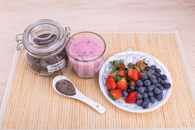 Chia seeds with fresh berries juice, healthy nutritious anti-oxidant drinks Stock Photo