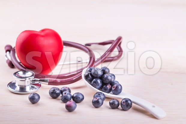 Blueberries rich in anti-oxidants and flavonoid anthocyanin has health benefits. Stock Photo