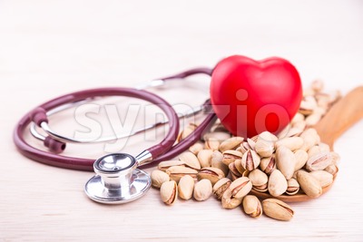 Pistachios rich in anti-oxidants good for health, keeps healthy heart. Stock Photo