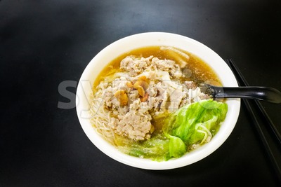 Vermicelli pork noodle soup popular food in Penang Malaysia Stock Photo