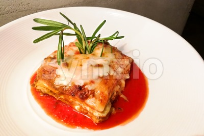 Closeup of fine dining italian lasagna Stock Photo