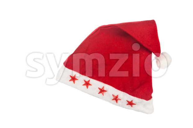 Beautiful red Christmas hat on white background. Stock Photo