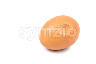 Egg with cracked egg shell isolated in white. Stock Photo